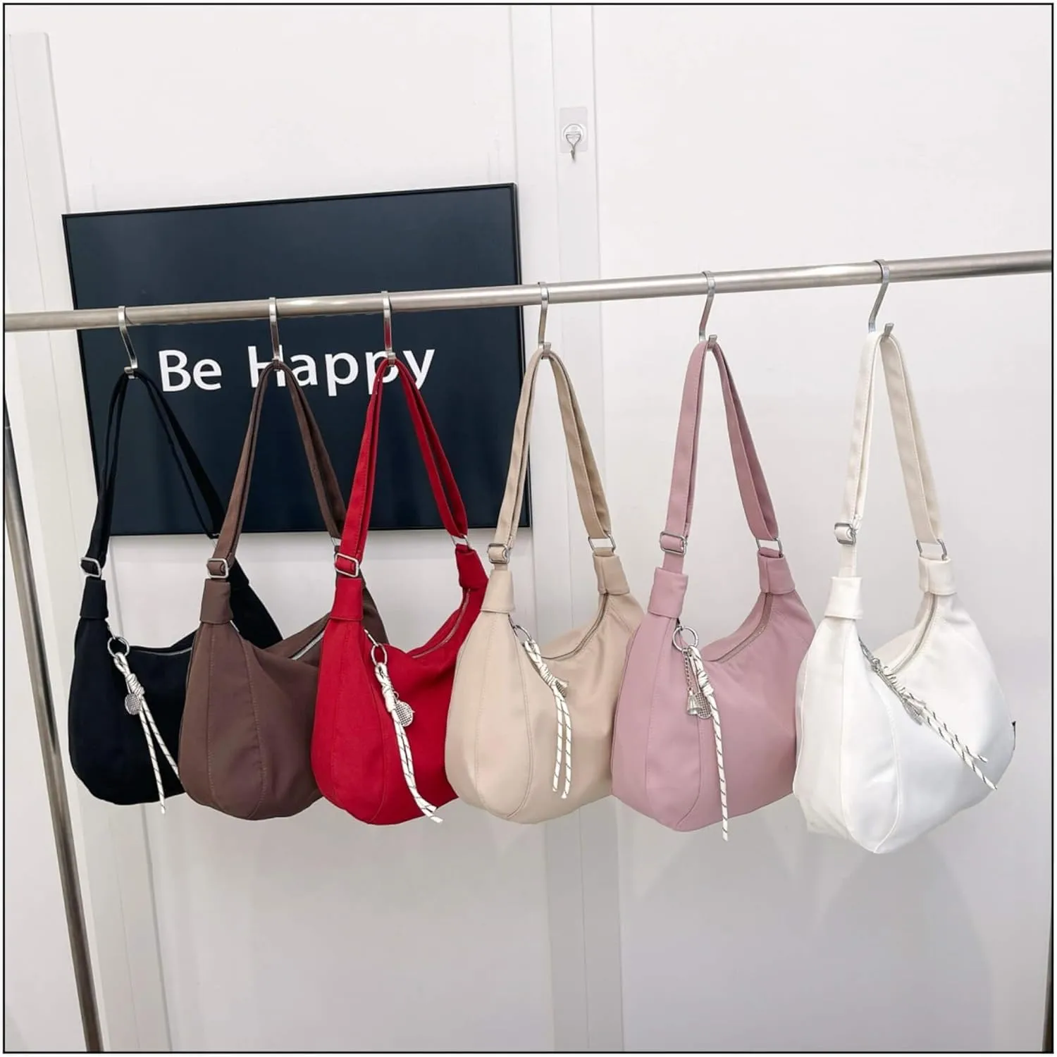 Nylon Crescent Crossbody Bag with Multiple Zippered Pockets, Stylish Hobo Bag, Ideal for Daily Use & Outings