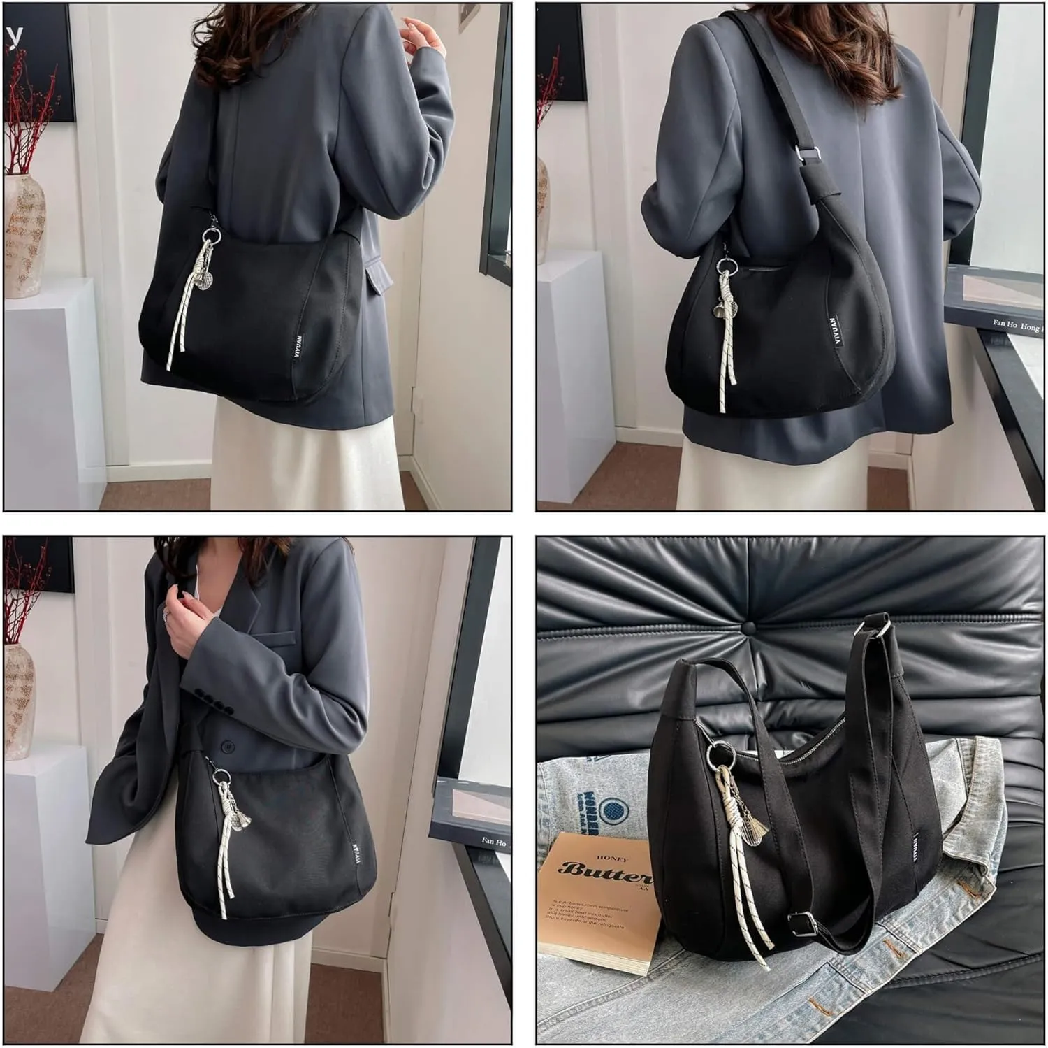 Nylon Crescent Crossbody Bag with Multiple Zippered Pockets, Stylish Hobo Bag, Ideal for Daily Use & Outings