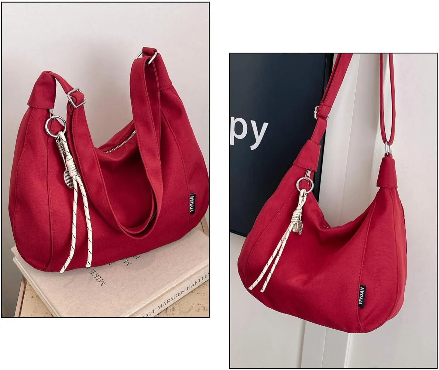 Nylon Crescent Crossbody Bag with Multiple Zippered Pockets, Stylish Hobo Bag, Ideal for Daily Use & Outings