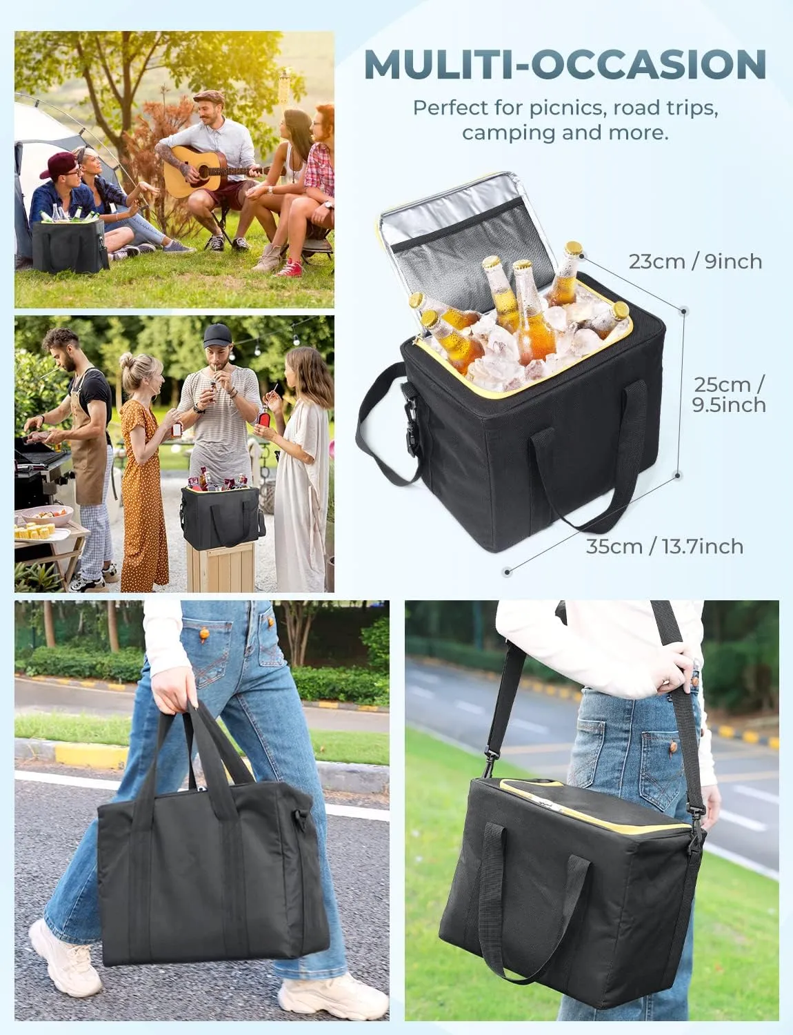 Oasser Trunk Organizer with Cooler Bag, Large Collapsible Car Trunk Organizer for SUV with Multi Compartments, Car Storage Organizer Grocery with Lid for Sedan (Extra Large, Black&Yellow)