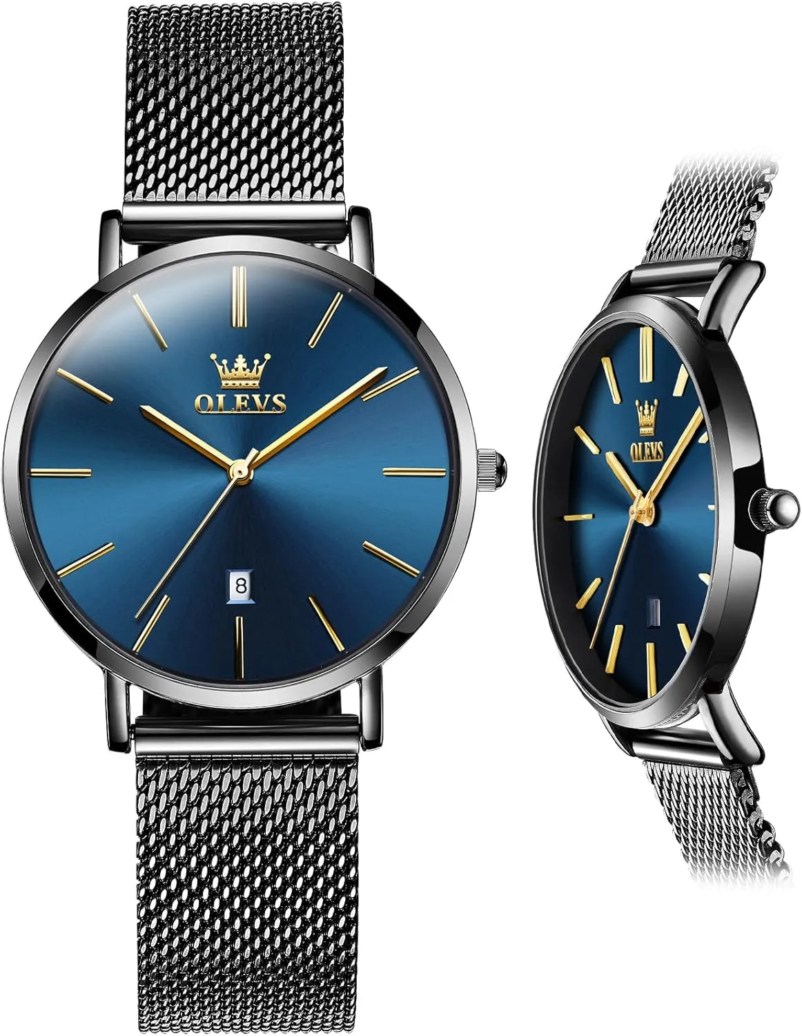 OLEVS Women's Mesh Bracelet Watch, Elegant Large Face Three Hand Analog Quartz Womens Wristwatch, Pretty Slim Date Display Waterproof Ladies Watches for Small Wrists