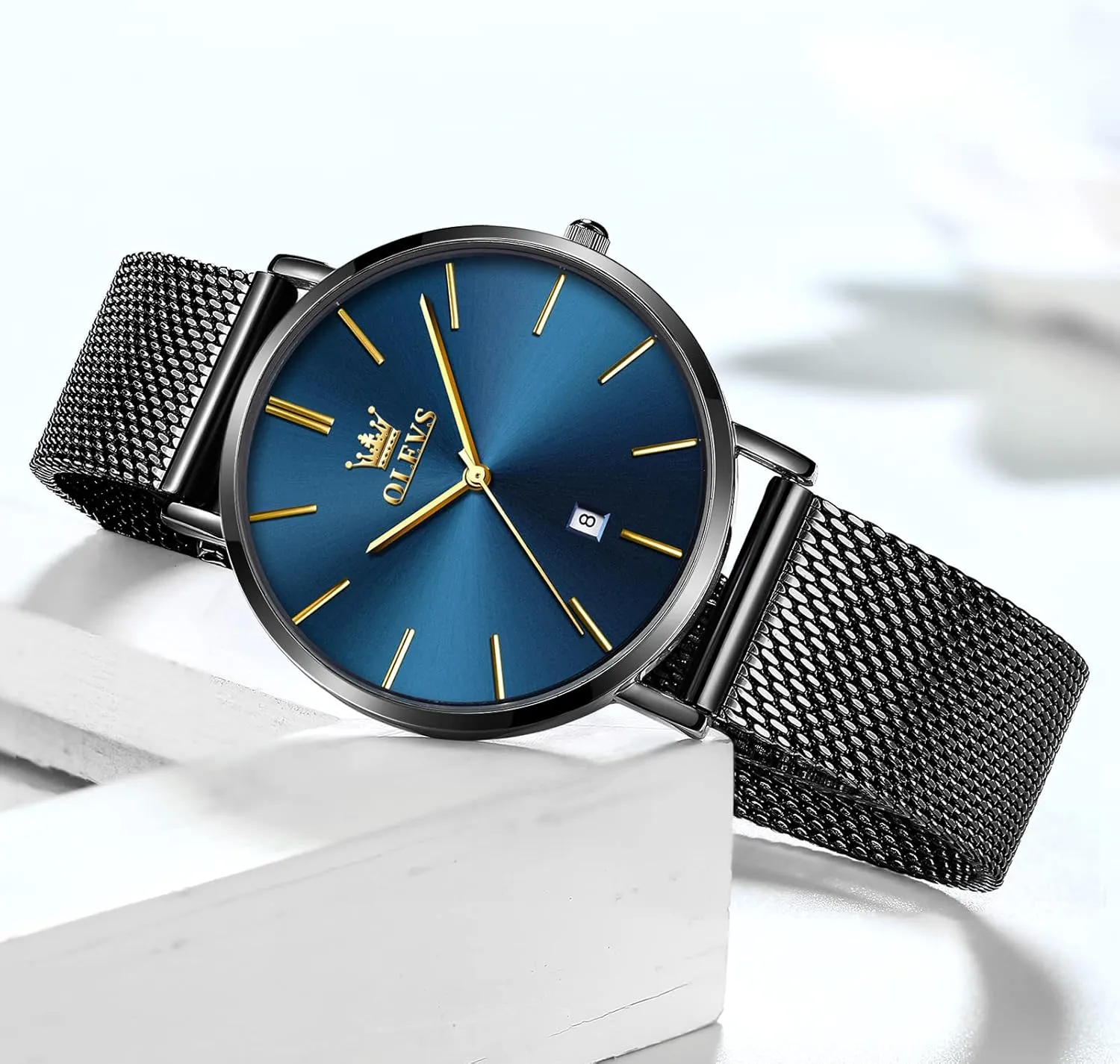 OLEVS Women's Mesh Bracelet Watch, Elegant Large Face Three Hand Analog Quartz Womens Wristwatch, Pretty Slim Date Display Waterproof Ladies Watches for Small Wrists