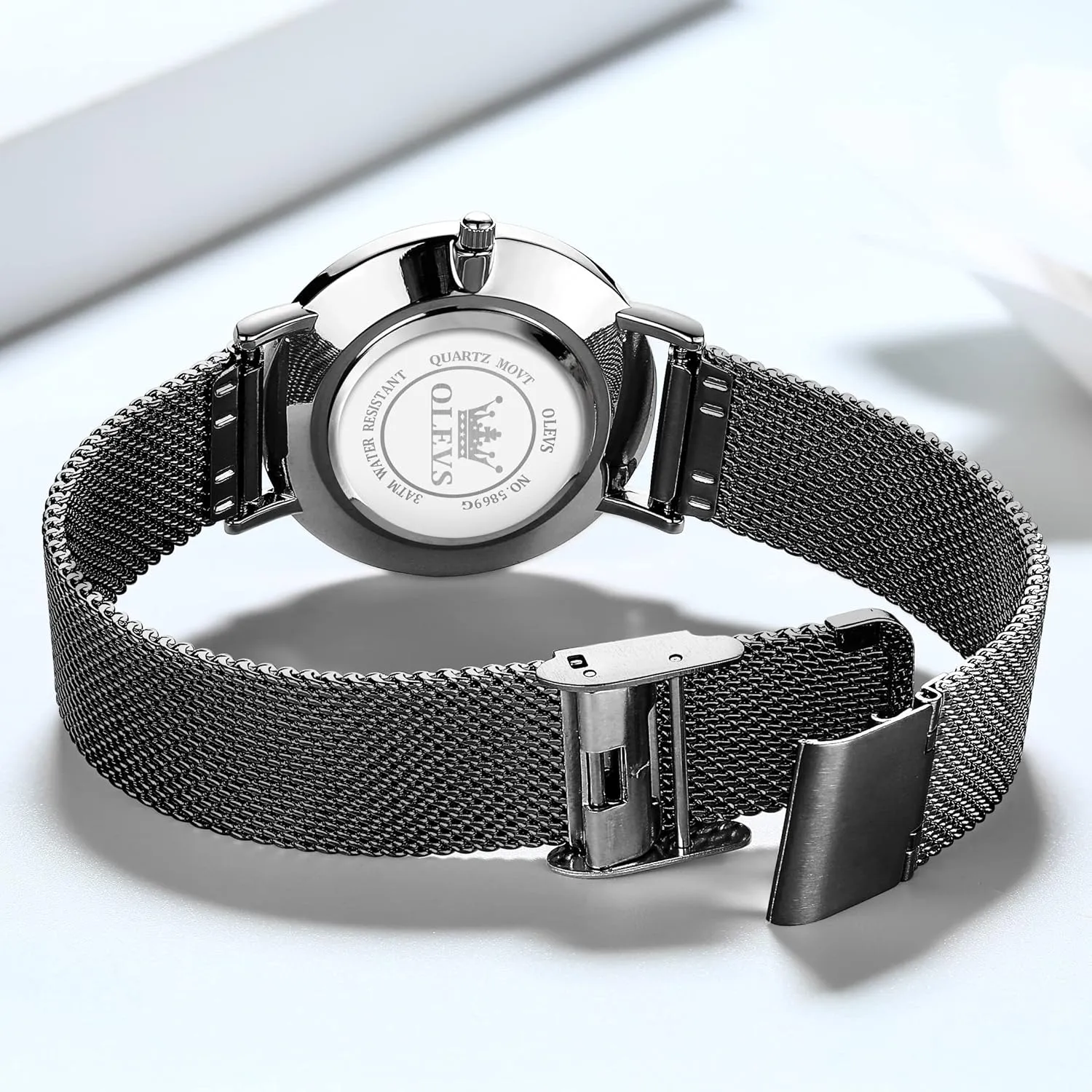 OLEVS Women's Mesh Bracelet Watch, Elegant Large Face Three Hand Analog Quartz Womens Wristwatch, Pretty Slim Date Display Waterproof Ladies Watches for Small Wrists