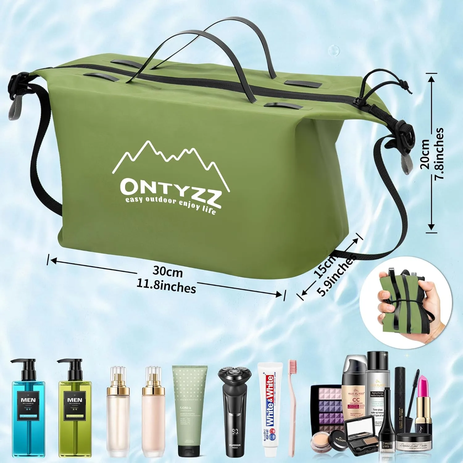 ONTYZZ Travel Toiletry Bag Makeup Bag with Handle Waterproof Cosmetic bag with strap for Toiletries Carry-on Travel Accessories Essentials,1 Green