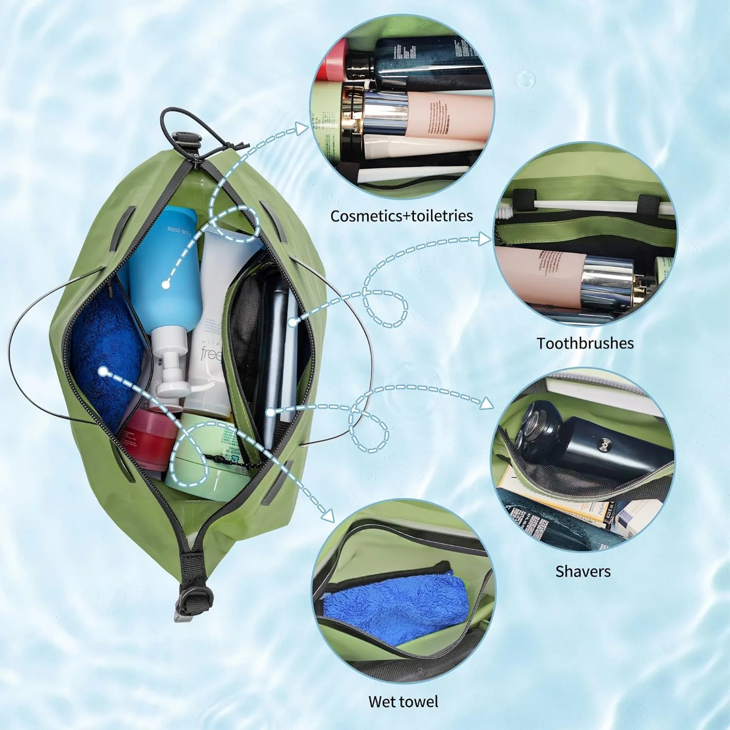 ONTYZZ Travel Toiletry Bag Makeup Bag with Handle Waterproof Cosmetic bag with strap for Toiletries Carry-on Travel Accessories Essentials,1 Green