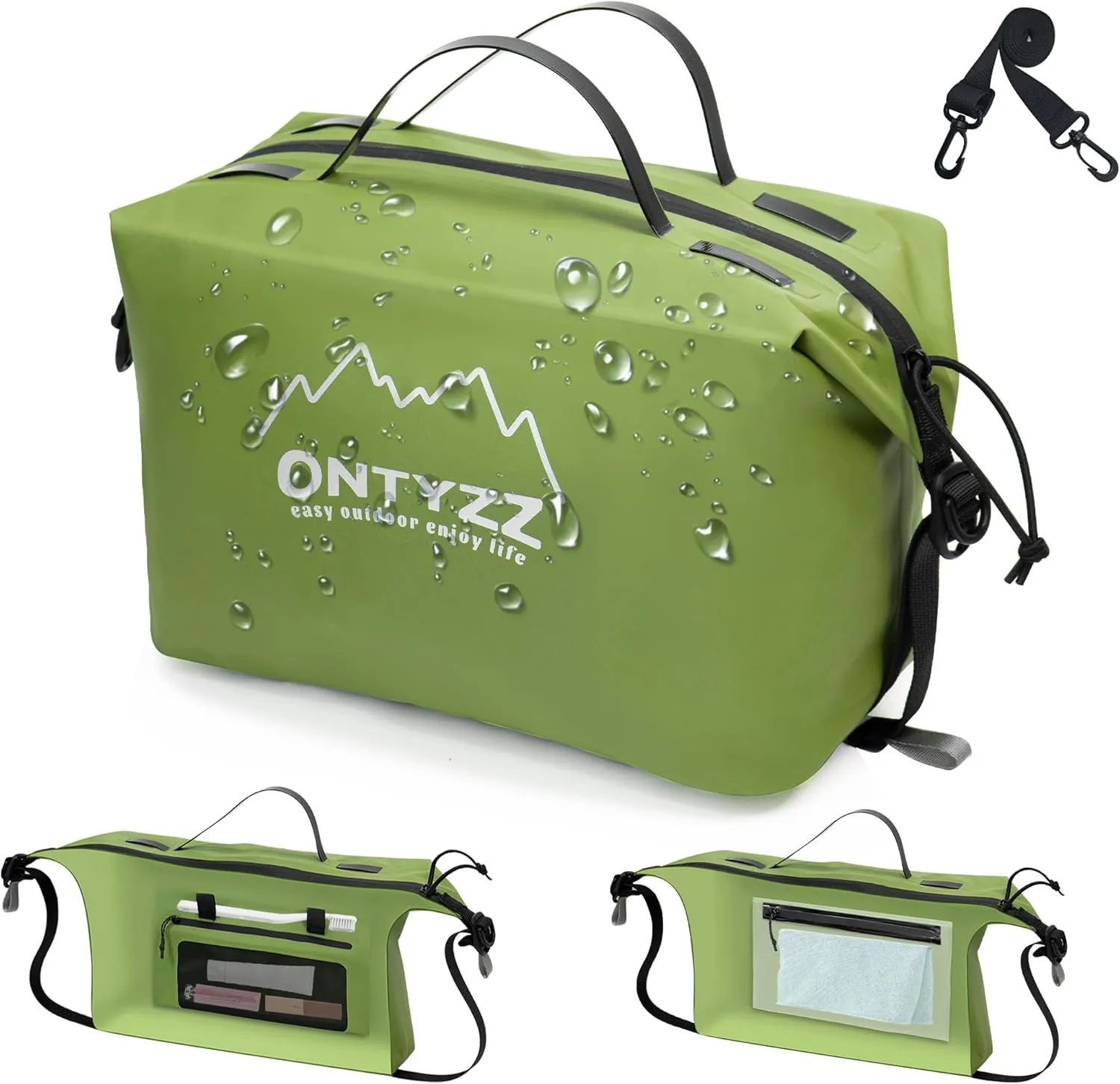 ONTYZZ Travel Toiletry Bag Makeup Bag with Handle Waterproof Cosmetic bag with strap for Toiletries Carry-on Travel Accessories Essentials,1 Green