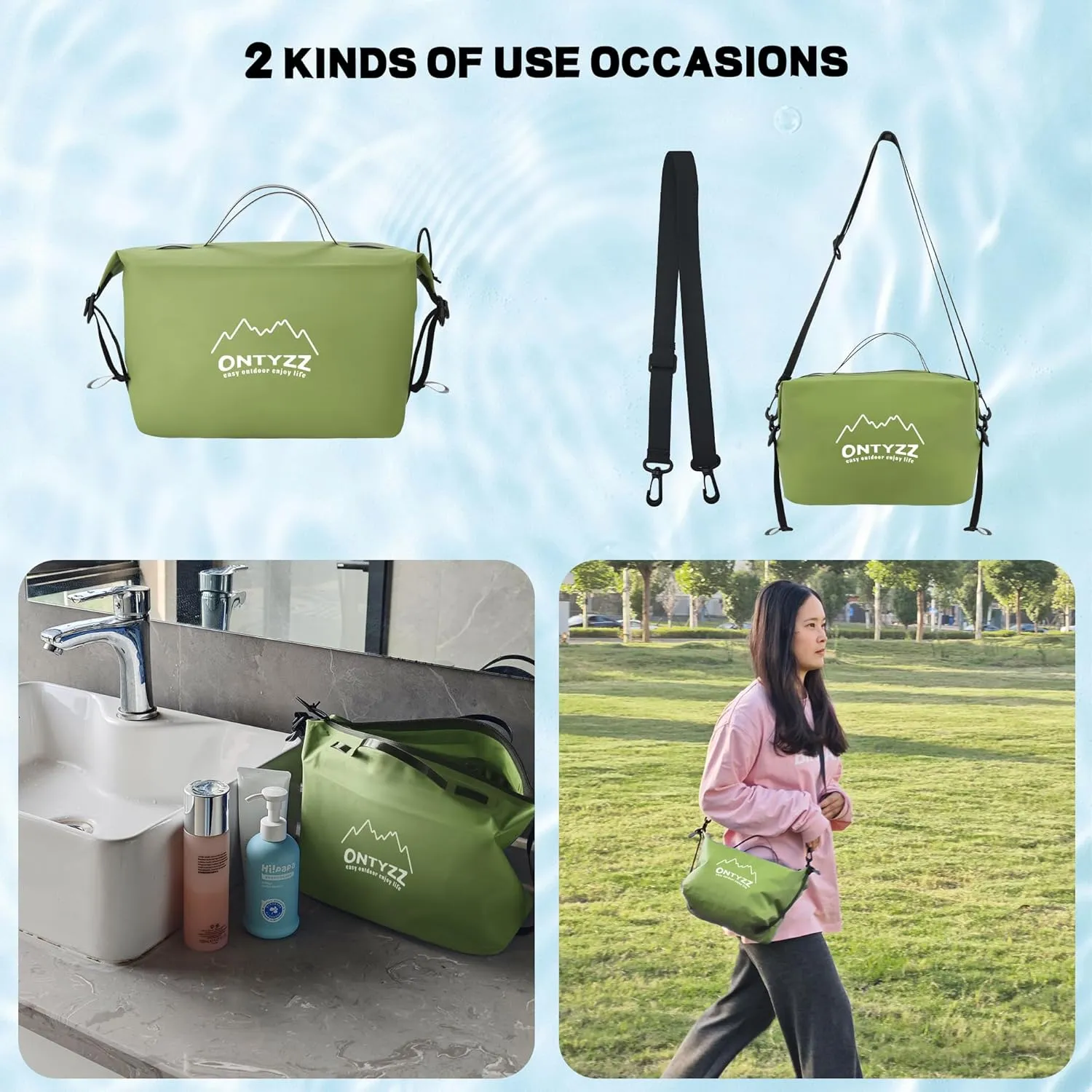 ONTYZZ Travel Toiletry Bag Makeup Bag with Handle Waterproof Cosmetic bag with strap for Toiletries Carry-on Travel Accessories Essentials,1 Green