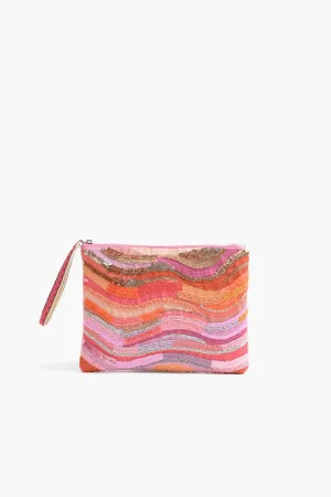 Orange to Mauve Ombre Embellished Top Zip Clutch