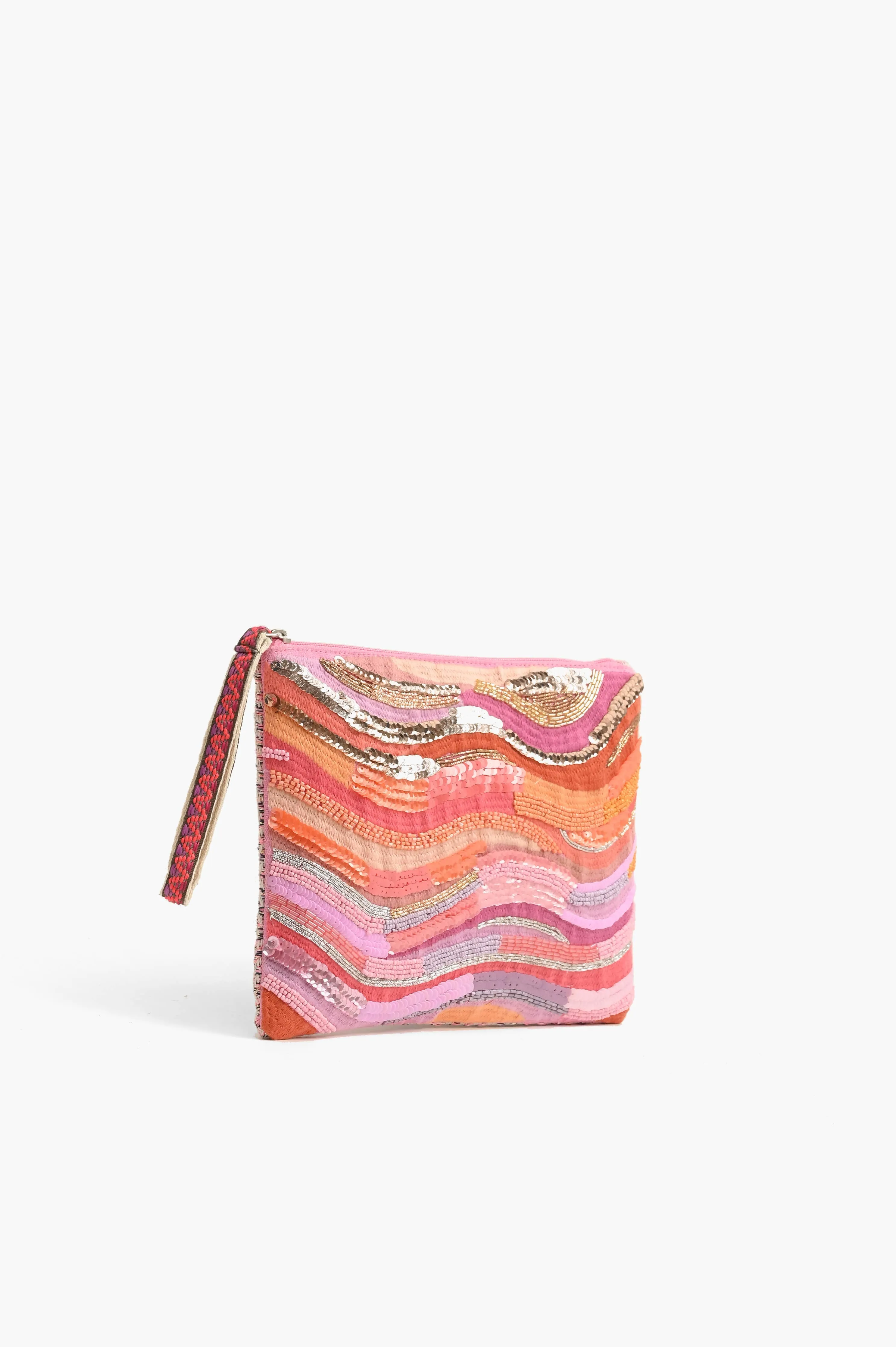 Orange to Mauve Ombre Embellished Top Zip Clutch