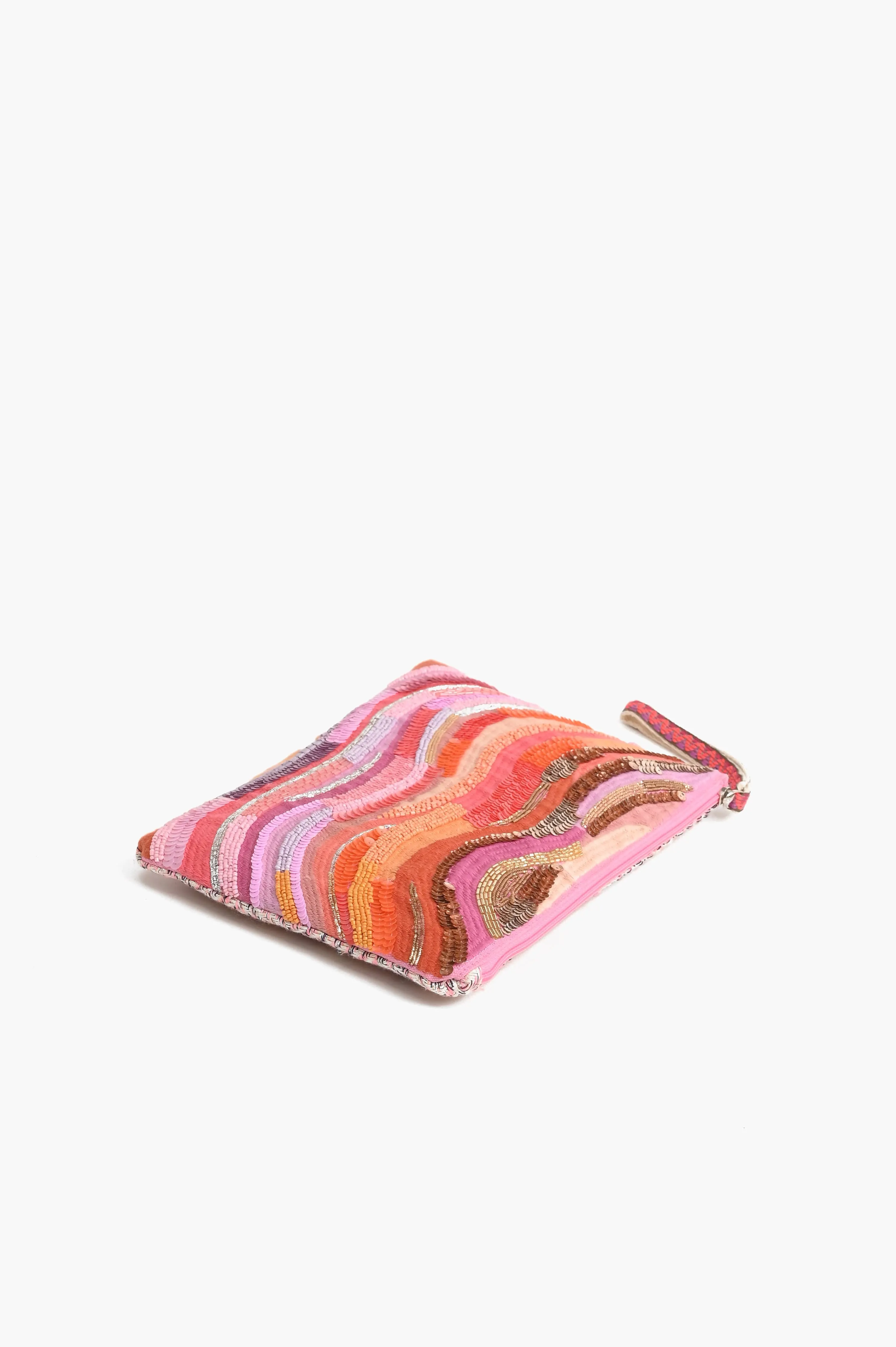 Orange to Mauve Ombre Embellished Top Zip Clutch