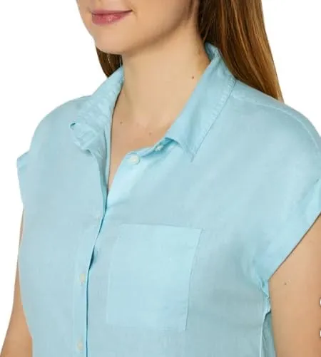 Orvis Tops for Women - Linen Blend Womens Short Sleeve Shirts - Button-Up with Collar - Dressy Casual