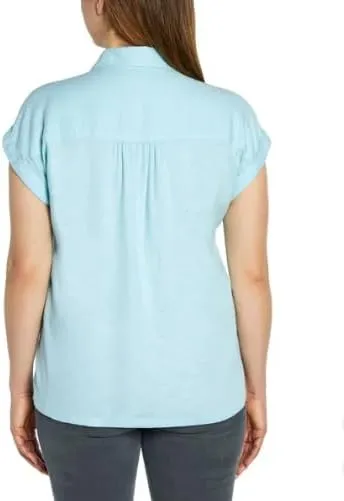 Orvis Tops for Women - Linen Blend Womens Short Sleeve Shirts - Button-Up with Collar - Dressy Casual
