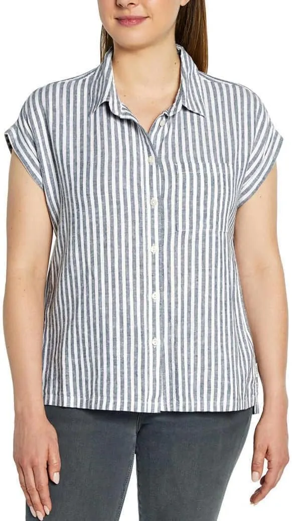 Orvis Tops for Women - Linen Blend Womens Short Sleeve Shirts - Button-Up with Collar - Dressy Casual