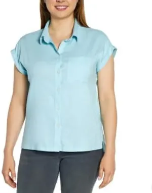 Orvis Tops for Women - Linen Blend Womens Short Sleeve Shirts - Button-Up with Collar - Dressy Casual