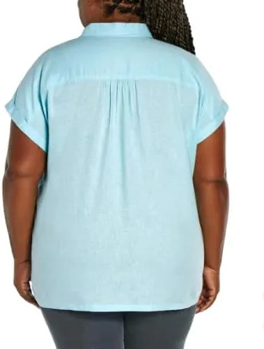 Orvis Tops for Women - Linen Blend Womens Short Sleeve Shirts - Button-Up with Collar - Dressy Casual