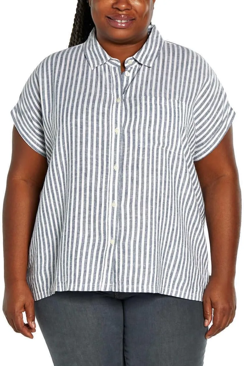 Orvis Tops for Women - Linen Blend Womens Short Sleeve Shirts - Button-Up with Collar - Dressy Casual