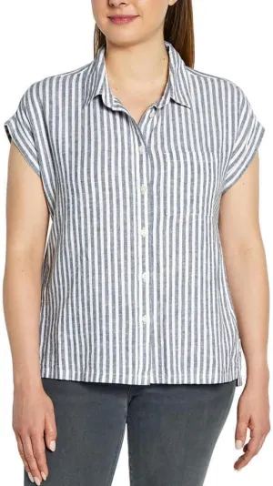 Orvis Tops for Women - Linen Blend Womens Short Sleeve Shirts - Button-Up with Collar - Dressy Casual