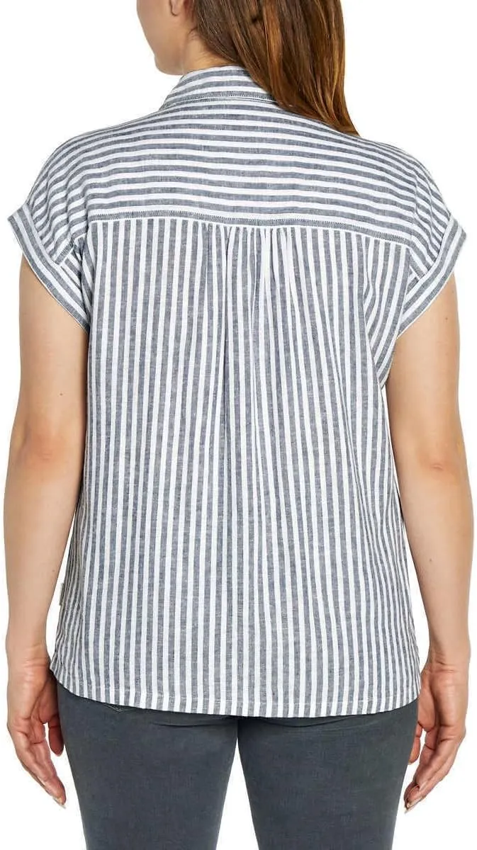 Orvis Tops for Women - Linen Blend Womens Short Sleeve Shirts - Button-Up with Collar - Dressy Casual