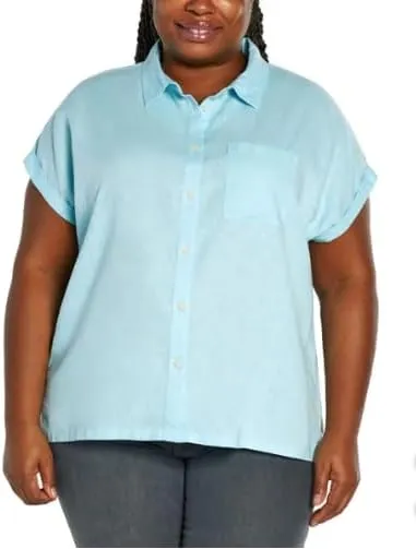 Orvis Tops for Women - Linen Blend Womens Short Sleeve Shirts - Button-Up with Collar - Dressy Casual