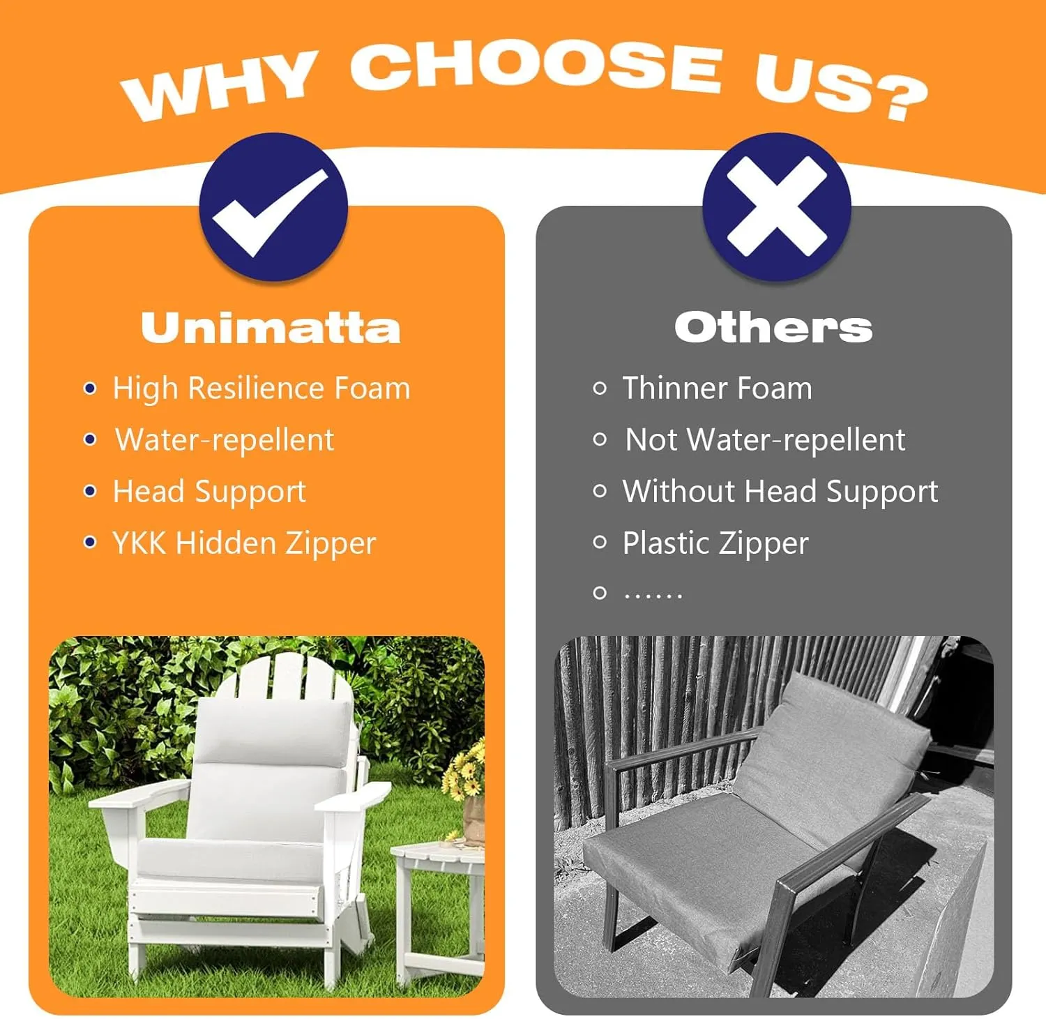 Outdoor High Back Chair Cushion Seat Pads, 2-Pack 44 x 21 Inch Water-Repellent & Fade-Resistant Patio Furniture Cushions with Ties for Adirondack, Rocking Chairs, Linen