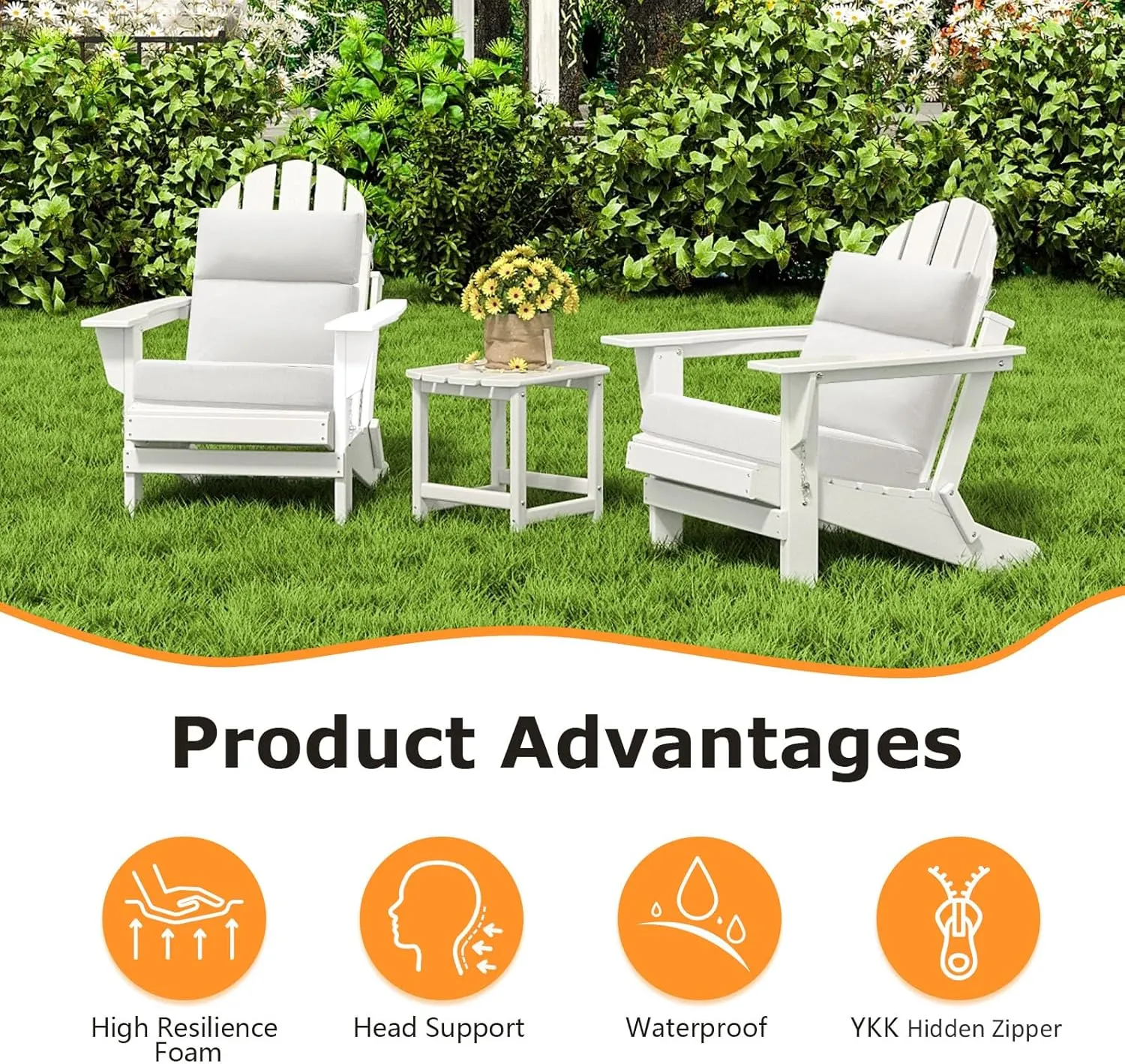 Outdoor High Back Chair Cushion Seat Pads, 2-Pack 44 x 21 Inch Water-Repellent & Fade-Resistant Patio Furniture Cushions with Ties for Adirondack, Rocking Chairs, Linen