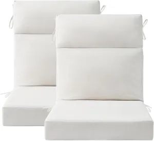 Outdoor High Back Chair Cushion Seat Pads, 2-Pack 44 x 21 Inch Water-Repellent & Fade-Resistant Patio Furniture Cushions with Ties for Adirondack, Rocking Chairs, Linen
