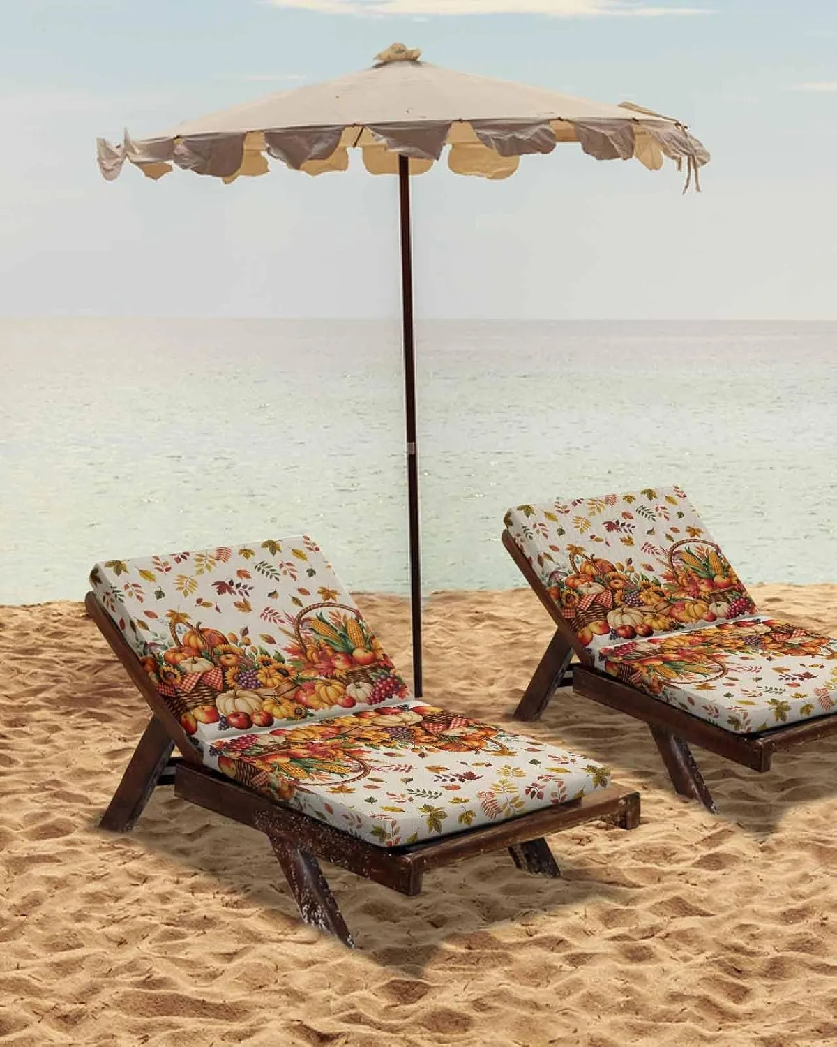 Outdoor Waterproof Cushion Covers Retro Farm Fruit Pumpkin Replacement Stretch Seat Slipcover for Patio, Fallen Leaves Flowers on Linen Chair Couch Sofa Covers Furniture Protector Set of 2,24x24IN