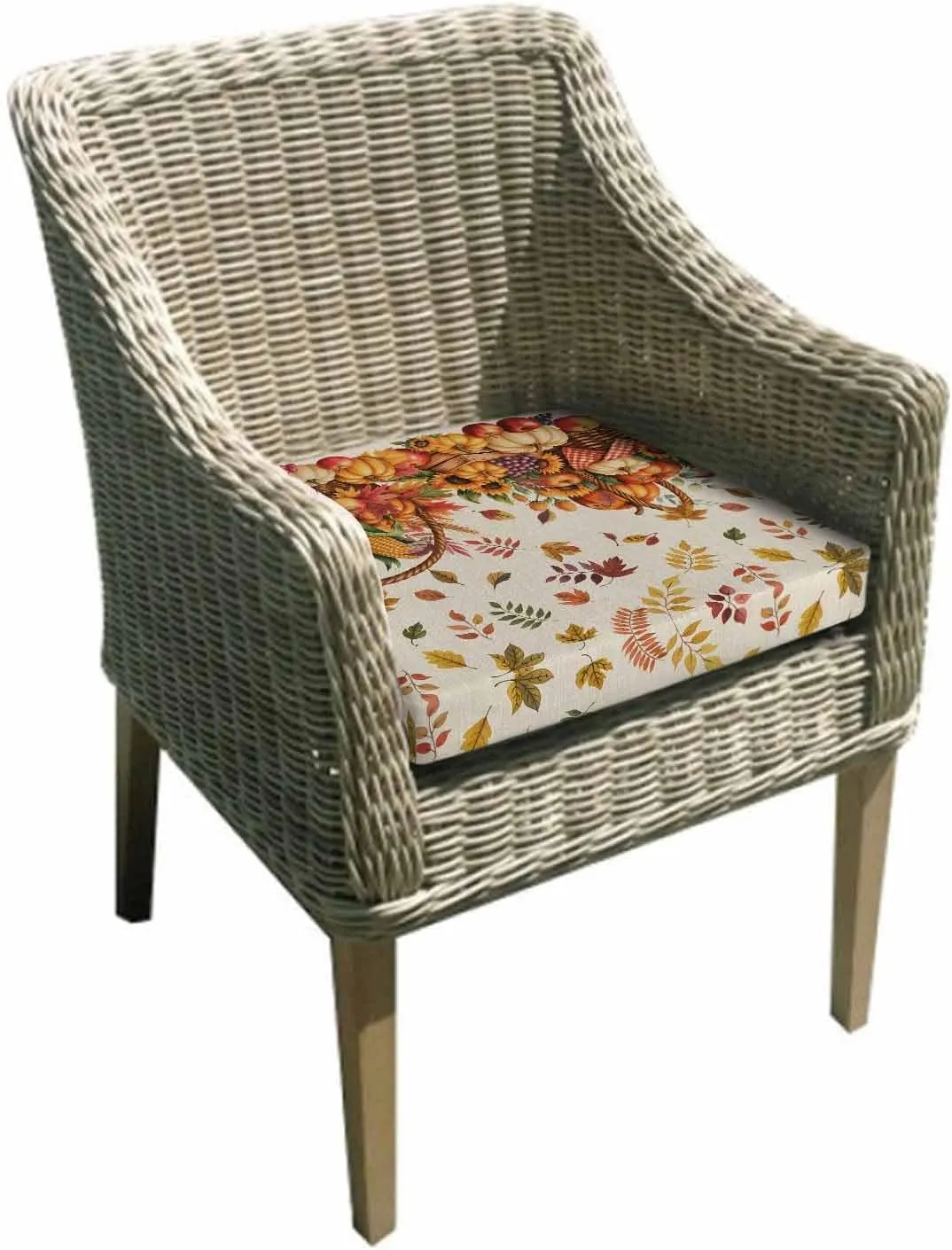 Outdoor Waterproof Cushion Covers Retro Farm Fruit Pumpkin Replacement Stretch Seat Slipcover for Patio, Fallen Leaves Flowers on Linen Chair Couch Sofa Covers Furniture Protector Set of 2,24x24IN