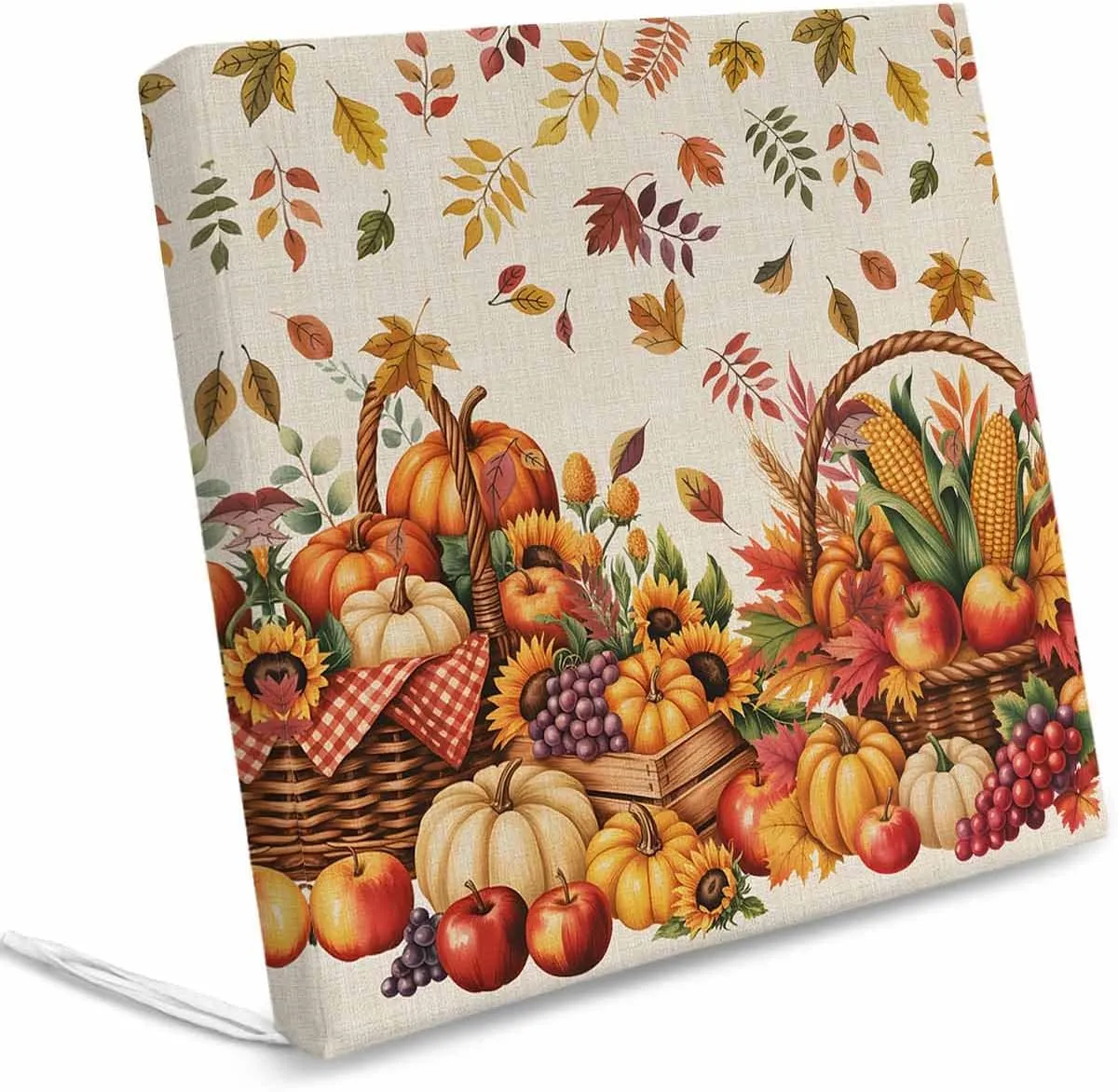 Outdoor Waterproof Cushion Covers Retro Farm Fruit Pumpkin Replacement Stretch Seat Slipcover for Patio, Fallen Leaves Flowers on Linen Chair Couch Sofa Covers Furniture Protector Set of 2,24x24IN