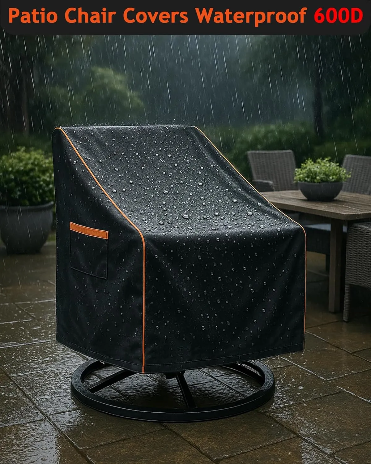 Outdoor Waterproof Patio Chair Covers, Heavy Duty oxford coating Weather Resistant Patio Furniture Covers 600D 30W x 34D x 36H inches 2-Pack, Black