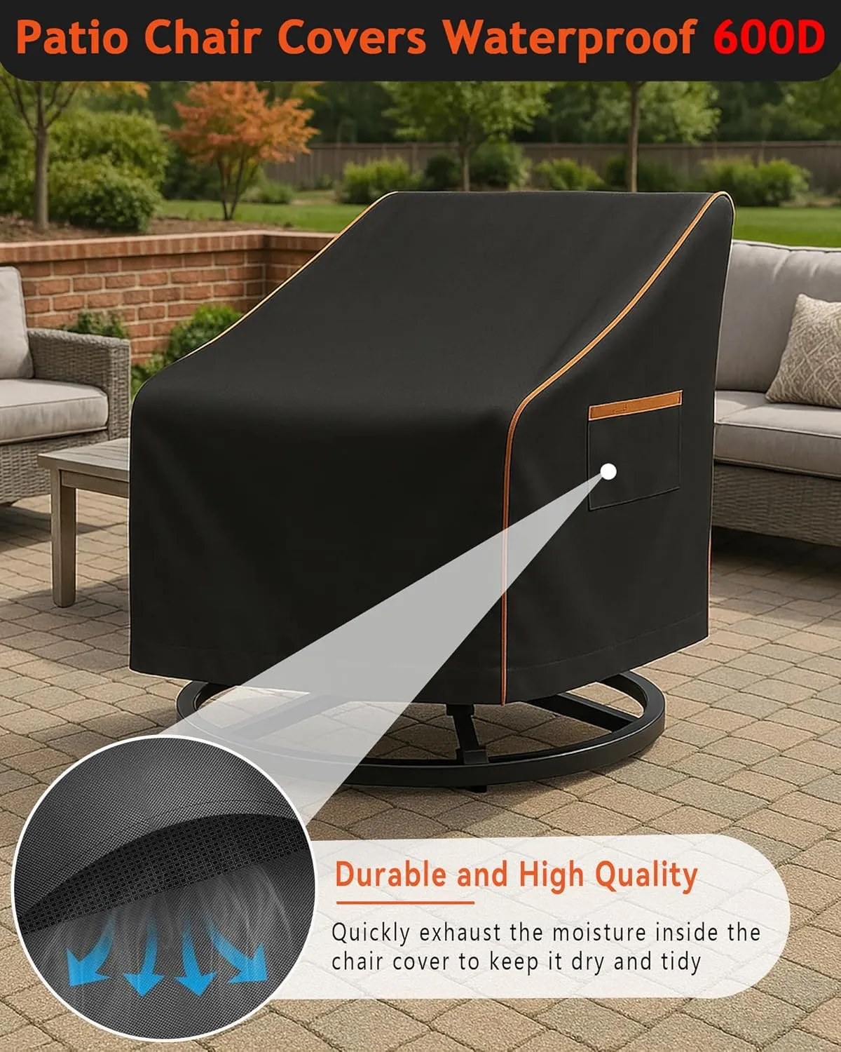 Outdoor Waterproof Patio Chair Covers, Heavy Duty oxford coating Weather Resistant Patio Furniture Covers 600D 30W x 34D x 36H inches 2-Pack, Black