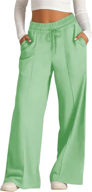 Oversized Wide Leg Sweatpants Women Elastic Drawstring Straight Leg Sweatpants Low Waisted Baggy Lounge Pants Pocket