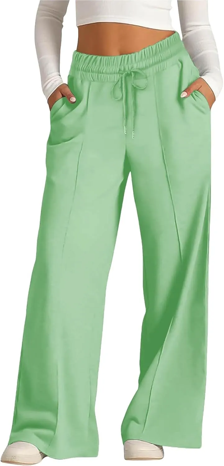 Oversized Wide Leg Sweatpants Women Elastic Drawstring Straight Leg Sweatpants Low Waisted Baggy Lounge Pants Pocket