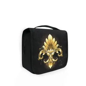 Oyihfvs Gold Fleur De Lis Hanging Wash Gargle Toiletry Bag Travel Cosmetic Makeup Case Organizer Storage Large Portable
