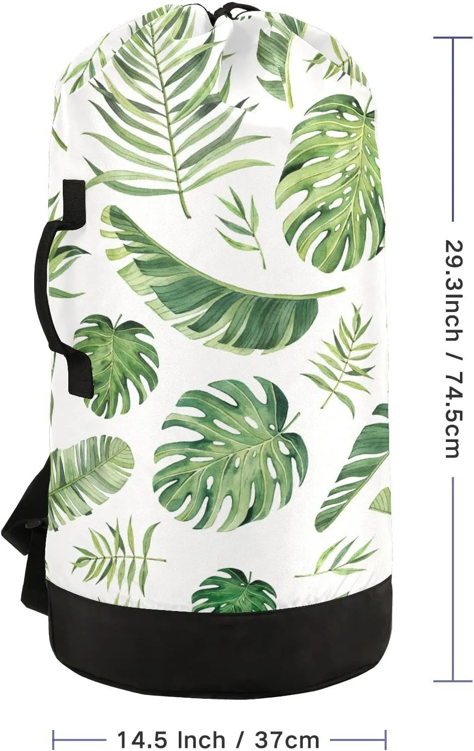Oyihfvs Seamless Green Watercolor Tropical Leaves on White Background Backpack Laundry Bag, Laundry Backpack with Shoulder Straps, Waterproof Nylon Clothes Hamper Bag for Men Women Yoga Backpack