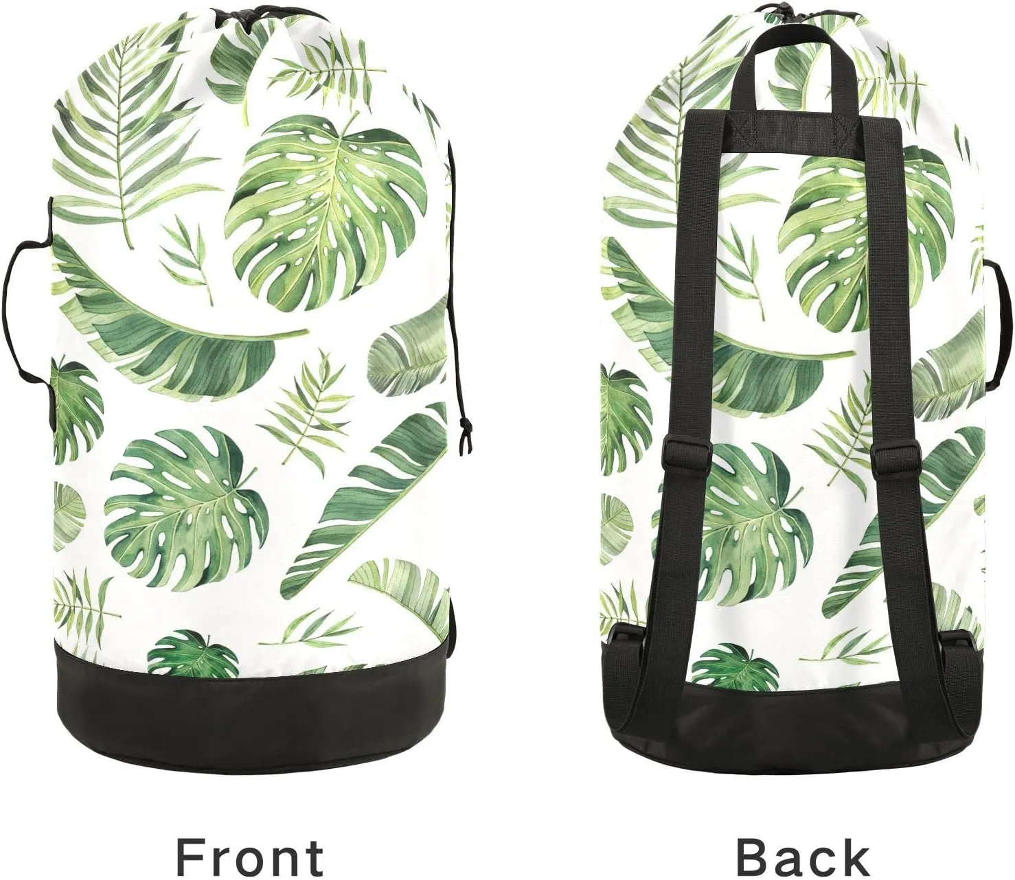 Oyihfvs Seamless Green Watercolor Tropical Leaves on White Background Backpack Laundry Bag, Laundry Backpack with Shoulder Straps, Waterproof Nylon Clothes Hamper Bag for Men Women Yoga Backpack
