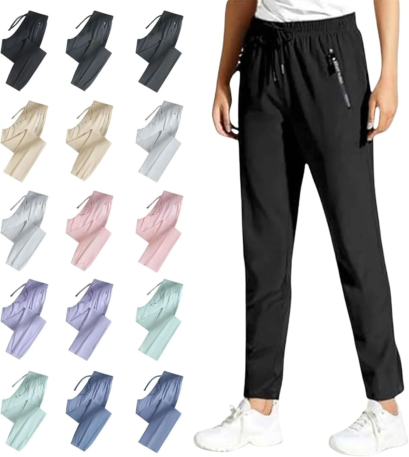 Pants for Women with Zipper Pockets Quick Dry Elastic Waist Pant Lightweight Outdoor Athletic Pants Joggers Trouses