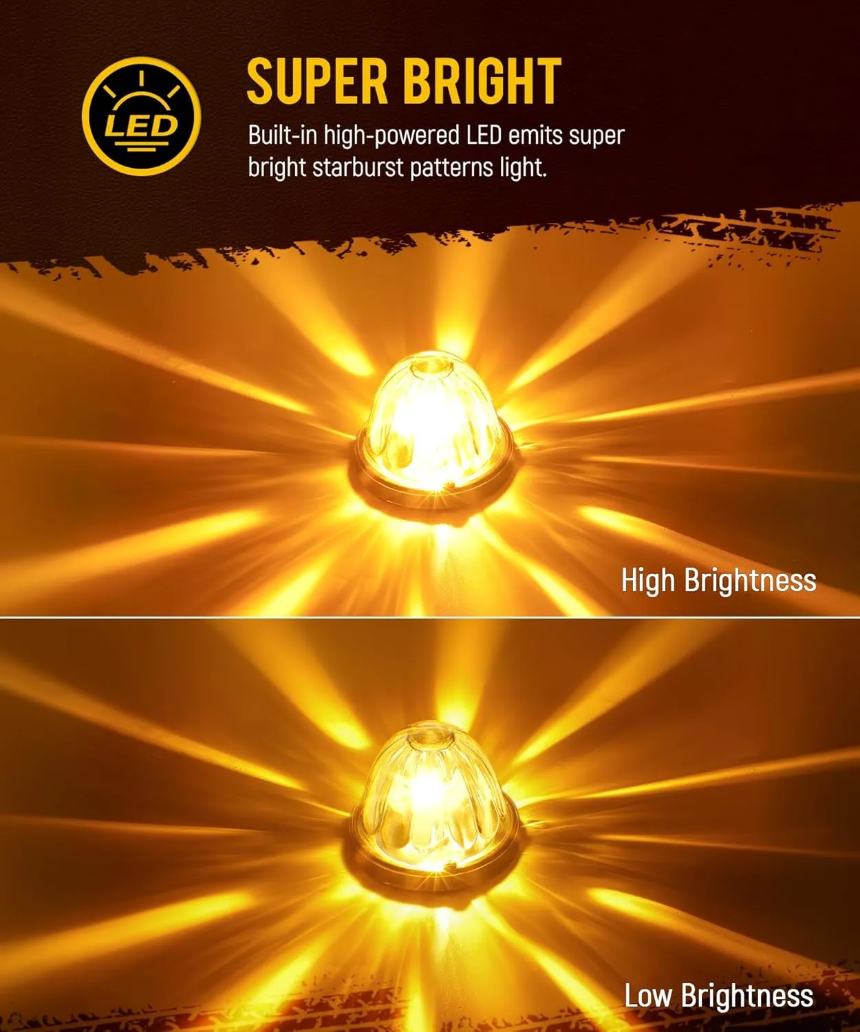 Partsam 2Pcs Glass Watermelon Lights [Patent Pending] Clear Lens Amber LED Side Marker Turn Signal Lights with Bezel Replacement for Kenworth Peterbilt Freightliner Trucks