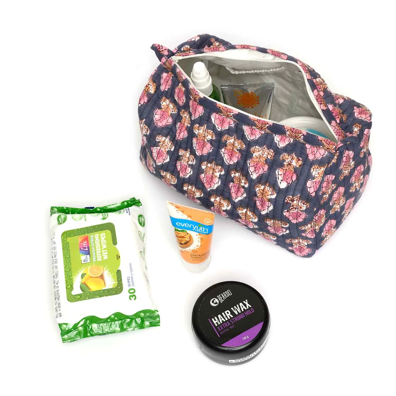 PASSION BUTI BLUE PINK QUILTED TOILETRY POUCH