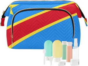 Patriot Cosmetic Bag Democratic Republic Congo Flag Makeup Bag TSA Approved Toiletry Bottle Set Travel Pouch Skin Care Routine Container Organizer Short Trip Weekender Zipper Handbag
