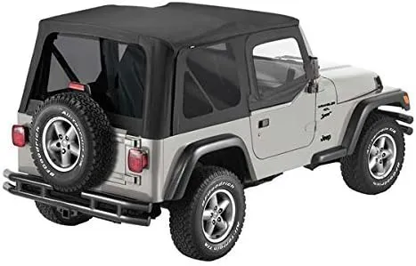 Pavement Ends by Bestop 51197-15 Black Denim Replay Replacement Soft Top Tinted Back Windows w/Upper Door Skins for 1997-2006 Jeep Wrangler