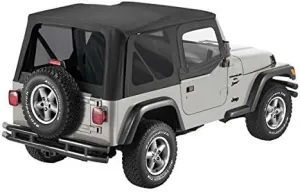 Pavement Ends by Bestop 51197-15 Black Denim Replay Replacement Soft Top Tinted Back Windows w/Upper Door Skins for 1997-2006 Jeep Wrangler