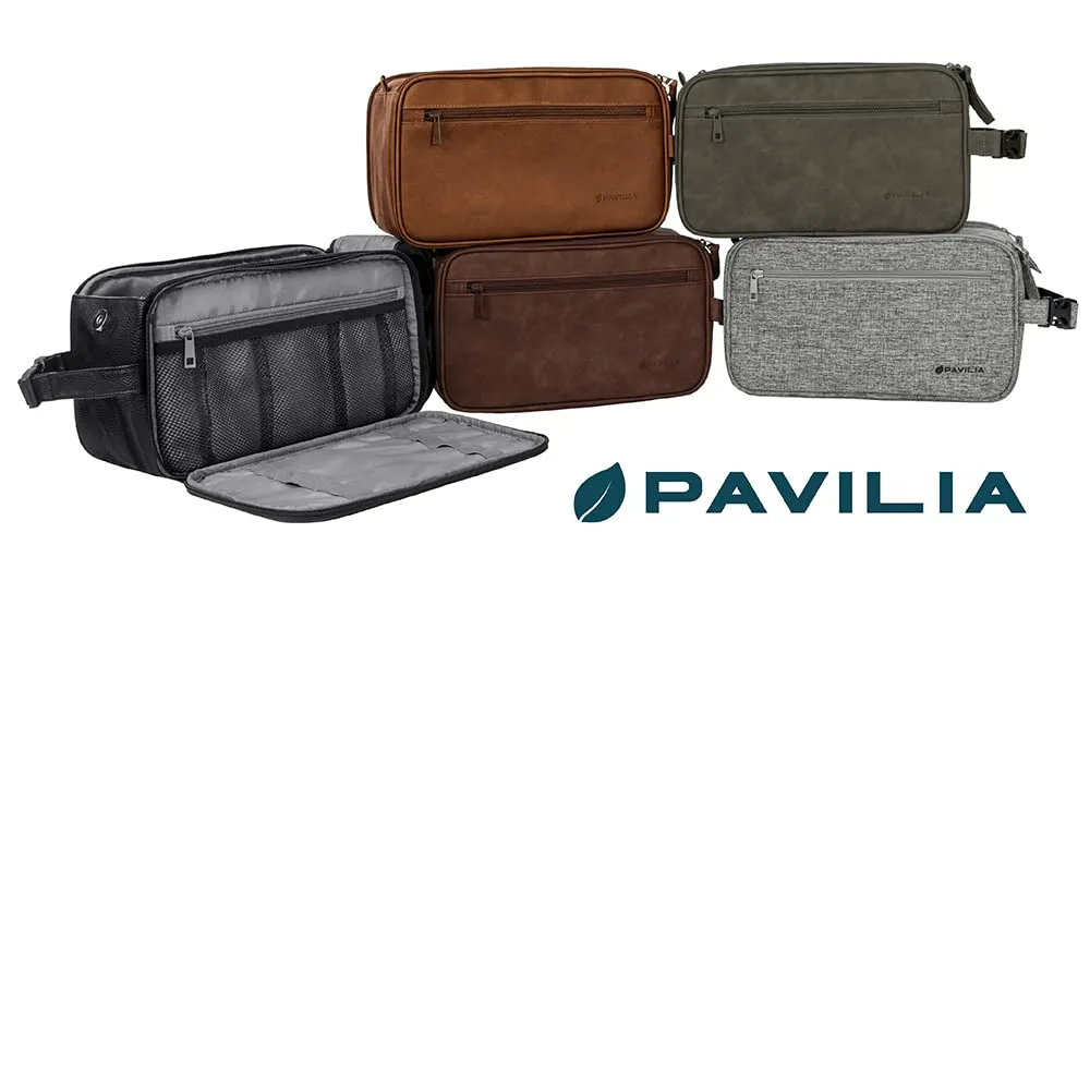 PAVILIA Toiletry Bag for Men, Travel Essentials Shaving Dopp Kit, Mens Travel Bag Toiletries Organizer Case for Grooming, PU Leather Water Resistant Cosmetic Bag Pouch (XL, Black)