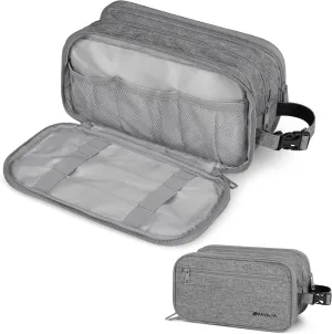 PAVILIA Toiletry Bag for Men, Travel Toiletries Bag | Water-resistant Dopp Kit, PU Leather Shaving Pouch Organizer for Accessories, Cosmetic, Hygiene, Grooming Essentials (Black)