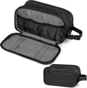 PAVILIA Toiletry Bag for Men, Travel Toiletries Bag | Water-resistant Dopp Kit, PU Leather Shaving Pouch Organizer for Accessories, Cosmetic, Hygiene, Grooming Essentials (Black)