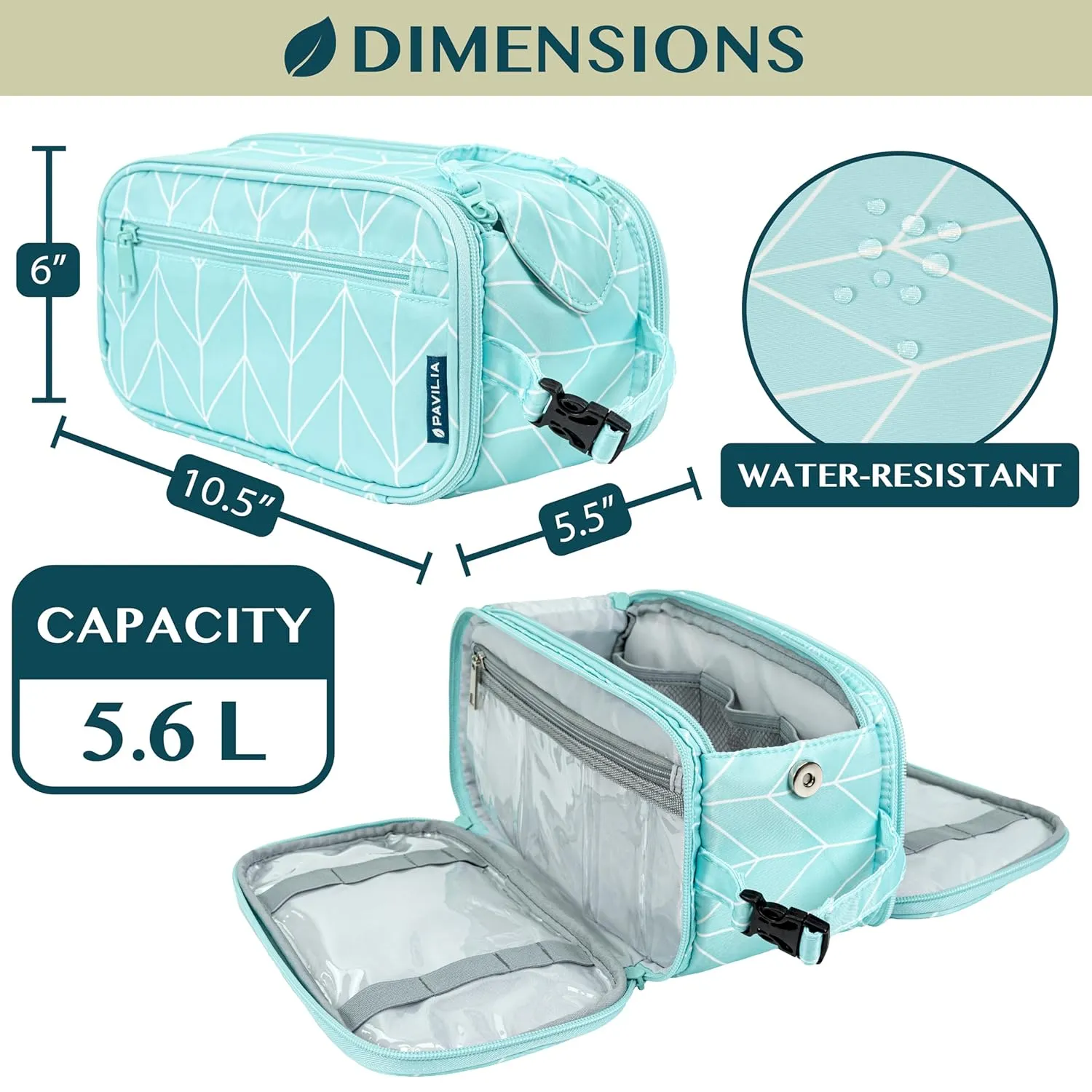 PAVILIA Toiletry Bag for Men Women, Mens Travel Bag Toiletries Organizer Case for Grooming, Travel Essentials Shaving Dopp Kit, PU Leather Water Resistant Cosmetic Pouch, Teal Chevron