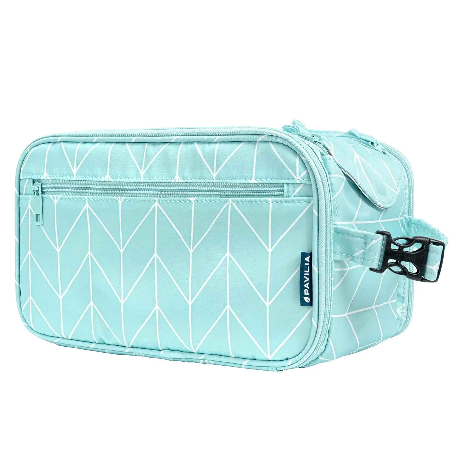 PAVILIA Toiletry Bag for Men Women, Mens Travel Bag Toiletries Organizer Case for Grooming, Travel Essentials Shaving Dopp Kit, PU Leather Water Resistant Cosmetic Pouch, Teal Chevron