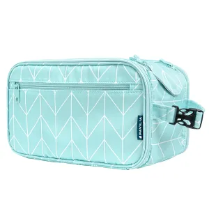PAVILIA Toiletry Bag for Men Women, Mens Travel Bag Toiletries Organizer Case for Grooming, Travel Essentials Shaving Dopp Kit, PU Leather Water Resistant Cosmetic Pouch, Teal Chevron