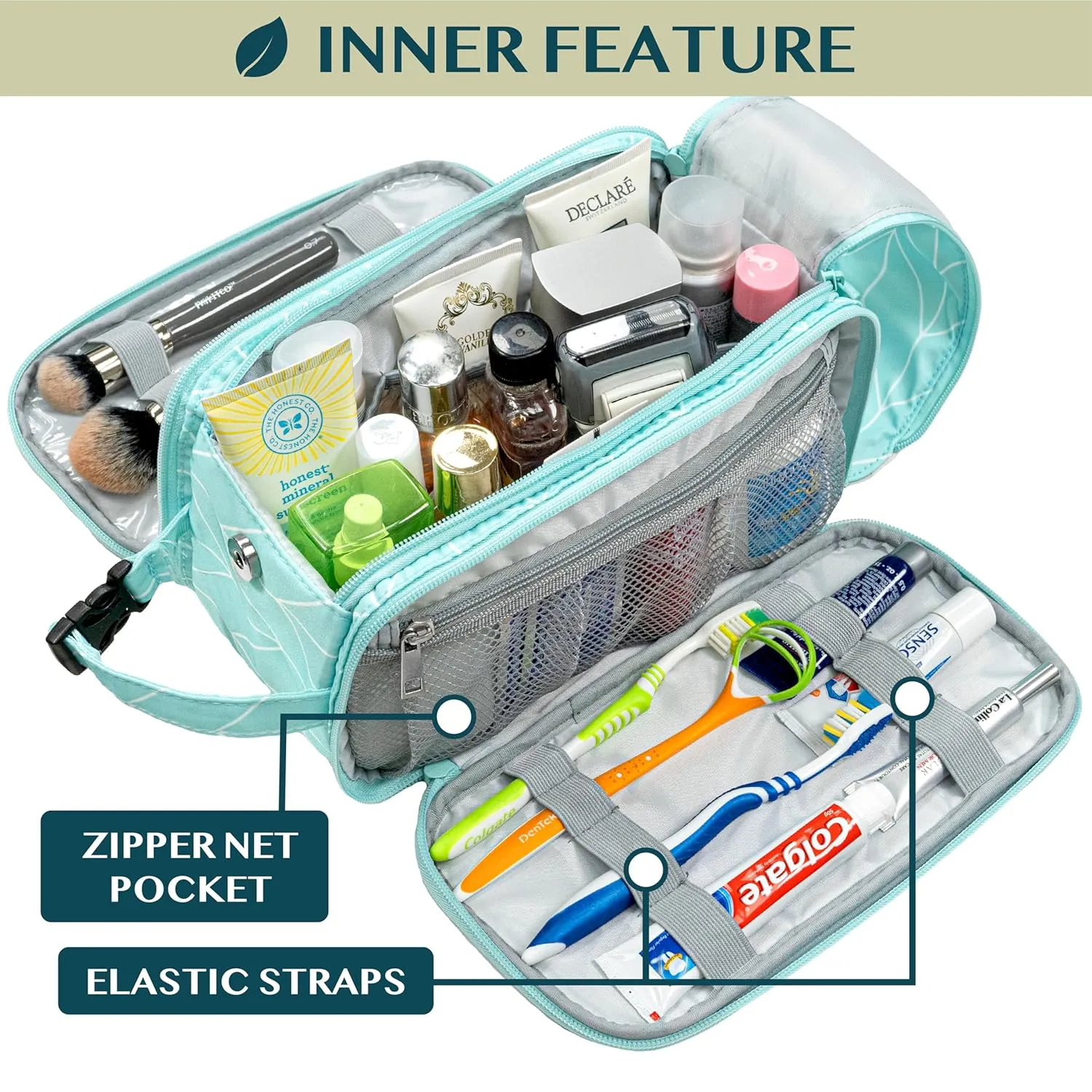 PAVILIA Toiletry Bag for Men Women, Mens Travel Bag Toiletries Organizer Case for Grooming, Travel Essentials Shaving Dopp Kit, PU Leather Water Resistant Cosmetic Pouch, Teal Chevron