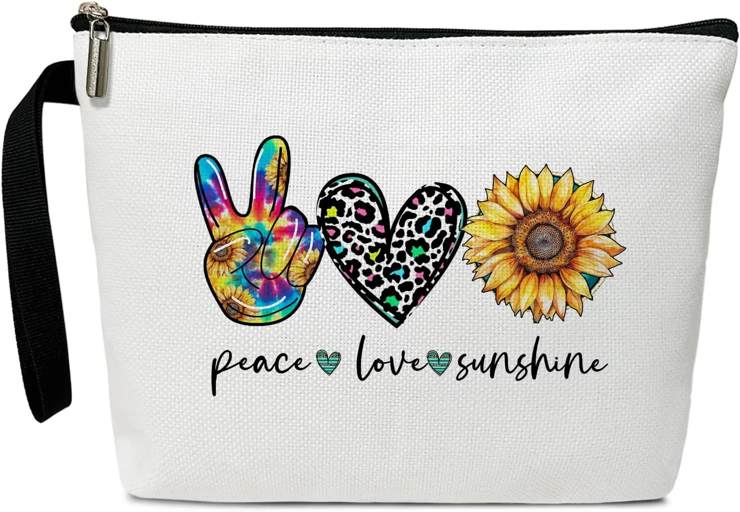 Peace Love Cosmetic Bag for Women Friends Accessories Organizer, Travel Essentials Purse Toiletry Pouch Makeup Bag with Zipper(Peace Love sunshine)